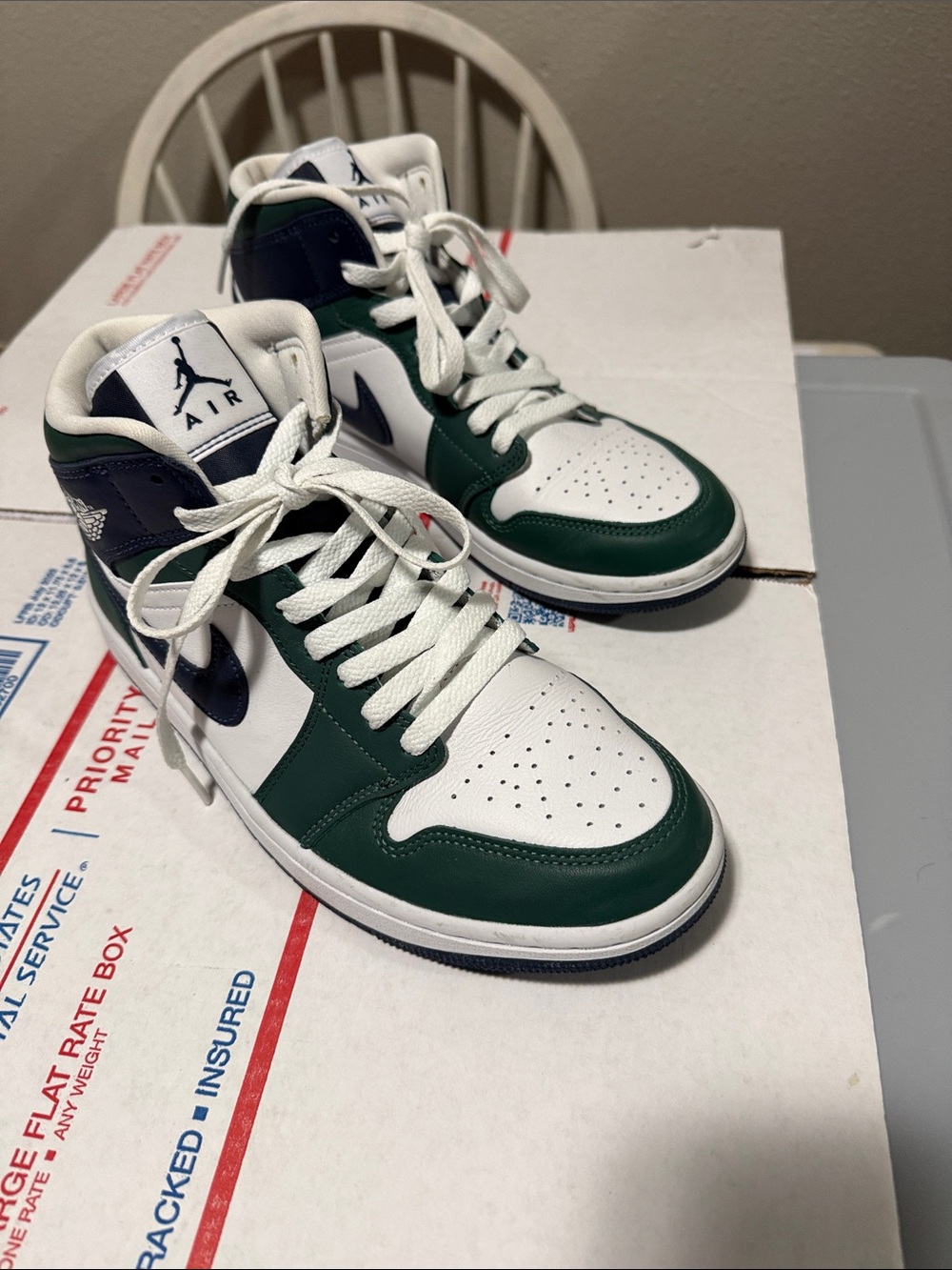 Jordan 1 Mid White, Green & Black Men's Sneakers